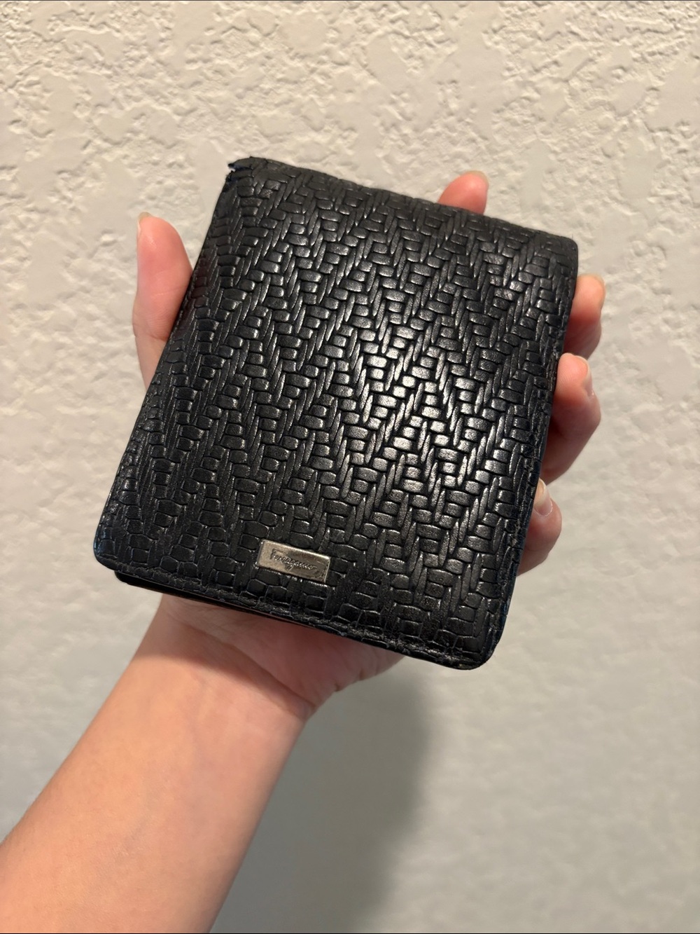 Salvatore Ferragamo Black Woven Leather Bifold Wallet